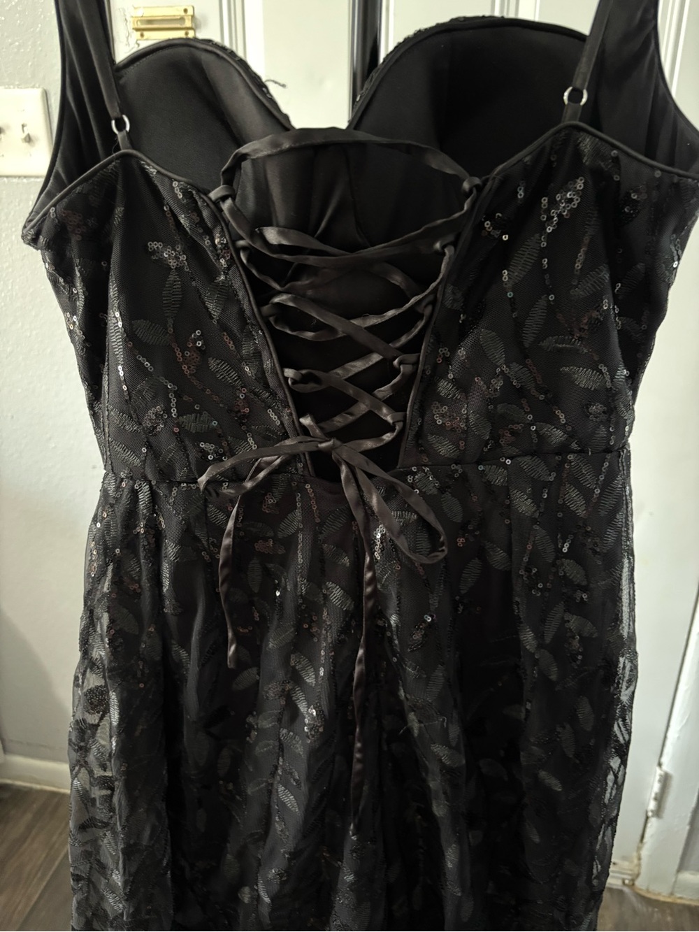 Macy’s Kadyce Black Sequined Corset Maxi Dress with Slit - Size L - Picture 7 of 16